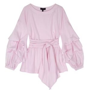 Banana Republic Bishop-Sleeve Belted Gingham Pink Shirt S NWT